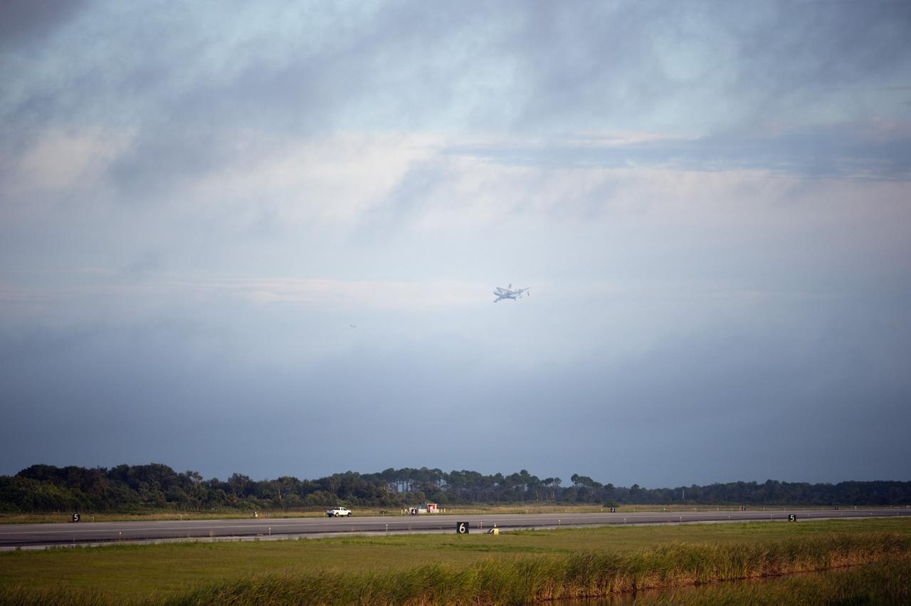 CAPE CANAVERAL, Fla. – Space shuttle Endeavour, mounted atop NASA's Shuttle Carrier Aircraft or SCA, takes off from the Shuttle Landing Facility at NASA's Kennedy Space Center in Florida. The SCA, a modified 747 jetliner, will fly Endeavour to Los Angeles where it will be placed on public display at the California Science Center. This is the final ferry flight scheduled in the Space Shuttle Program era. For more information on the shuttles' transition and retirement, visit http://www.nasa.gov/transition. Photo credit: NASA/Rusty Backer