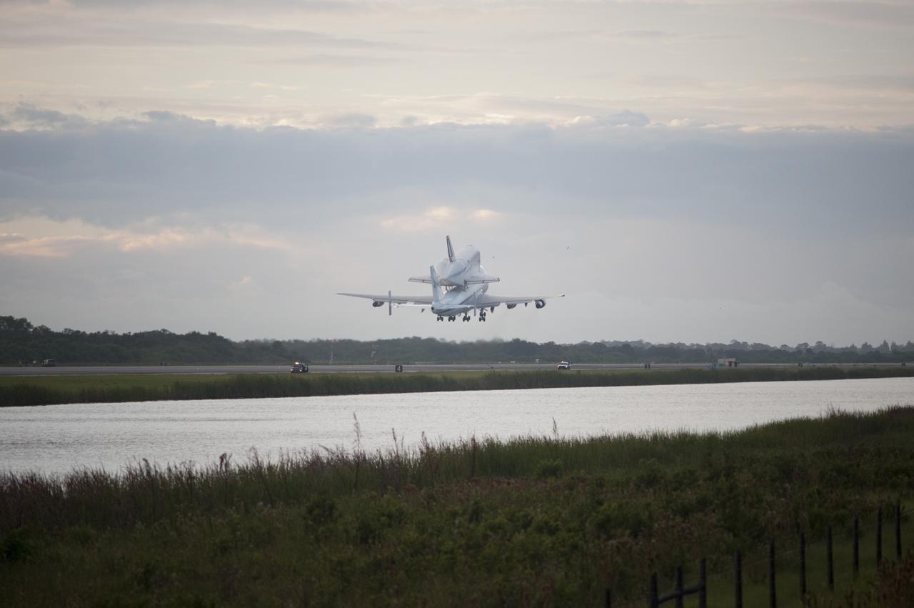CAPE CANAVERAL, Fla. – Space shuttle Endeavour, mounted atop NASA's Shuttle Carrier Aircraft or SCA, takes off from the Shuttle Landing Facility at NASA's Kennedy Space Center in Florida. The SCA, a modified 747 jetliner, will fly Endeavour to Los Angeles where it will be placed on public display at the California Science Center. This is the final ferry flight scheduled in the Space Shuttle Program era. For more information on the shuttles' transition and retirement, visit http://www.nasa.gov/transition. Photo credit: NASA/Rick Wetherington