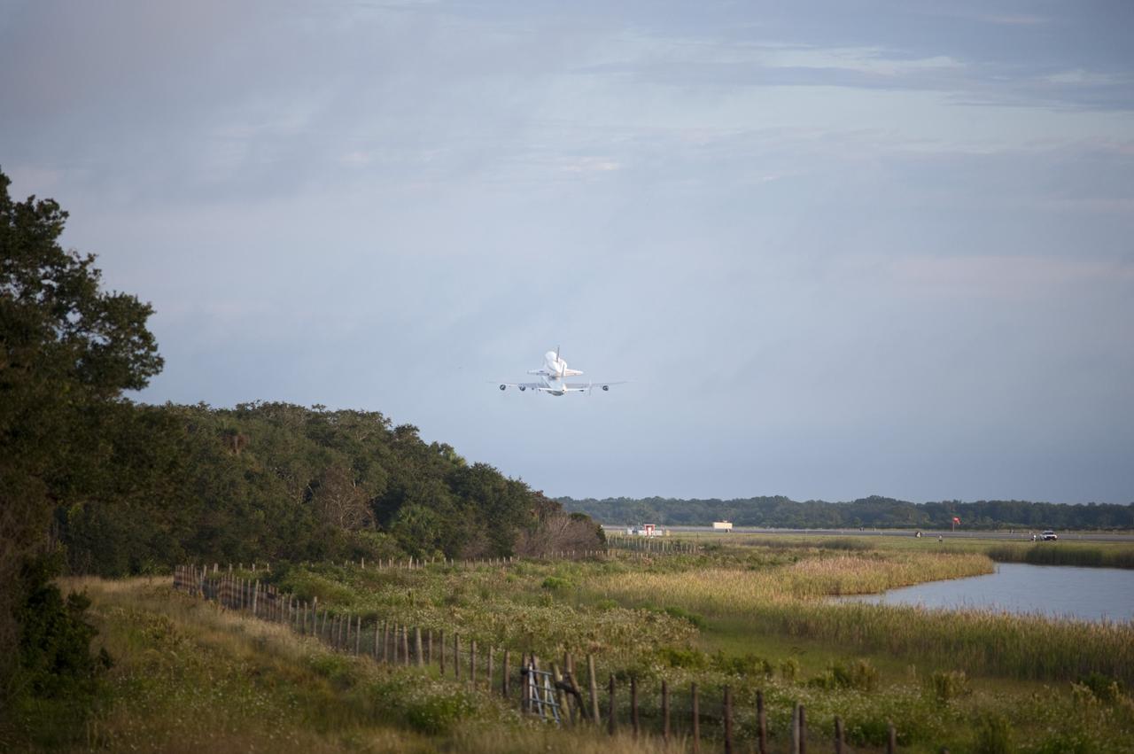 CAPE CANAVERAL, Fla. – Space shuttle Endeavour, mounted atop NASA's Shuttle Carrier Aircraft or SCA, takes off from the Shuttle Landing Facility at NASA's Kennedy Space Center in Florida. The SCA, a modified 747 jetliner, will fly Endeavour to Los Angeles where it will be placed on public display at the California Science Center. This is the final ferry flight scheduled in the Space Shuttle Program era. For more information on the shuttles' transition and retirement, visit http://www.nasa.gov/transition. Photo credit: NASA/Rick Wetherington