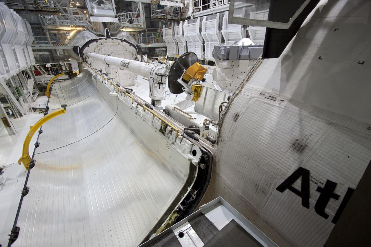 CAPE CANAVERAL, Fla. – Inside Orbiter Processing Facility-2 at NASA’s Kennedy Space Center in Florida, work will begin soon to close space shuttle Atlantis’ payload bay doors for the final time.    The orbiter is undergoing final preparations for its transfer to the Kennedy Space Center Visitor complex targeted for November. The work is part of Transition and Retirement of the remaining shuttle. Atlantis is being prepared for public display at the visitor complex. Over the course of its 26-year career, Atlantis spent 293 days in space during 33 missions. For more information, visit http://www.nasa.gov/transition. Photo credit: NASA/Jim Grossmann