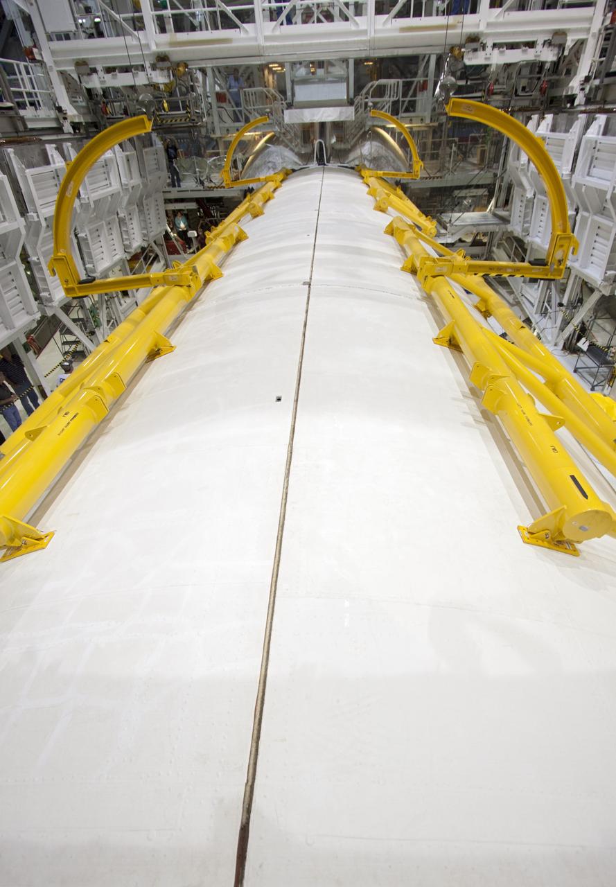 CAPE CANAVERAL, Fla. – Inside Orbiter Processing Facility-2 at NASA’s Kennedy Space Center in Florida, space shuttle Atlantis’ payload bay doors are closed for the final time.    The orbiter is undergoing final preparations for its transfer to the Kennedy Space Center Visitor complex targeted for November. The work is part of Transition and Retirement of the remaining shuttle. Atlantis is being prepared for public display at the visitor complex. Over the course of its 26-year career, Atlantis spent 293 days in space during 33 missions. For more information, visit http://www.nasa.gov/transition. Photo credit: NASA/Jim Grossmann
