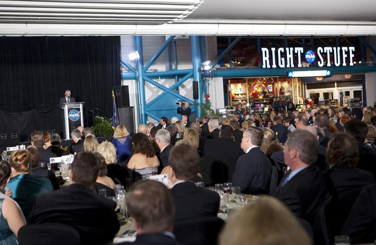 CAPE CANAVERAL, Fla. – Hundreds of attendees listened to NASA Administrator Charlie Bolden during Kennedy Space Center’s 50th Anniversary Gala event at the Kennedy Space Center Visitor Complex Apollo/Saturn V Center in Florida. The gala was coordinated by Kennedy Space Center and the National Space Club Florida Committee with the theme, “Celebrating the Past and Preparing for the Future.” The event was attended by about 650 current and retired NASA and contractor workers, dignitaries, and several former Kennedy Space Center directors. Photo credit: NASA/Kim Shiflett