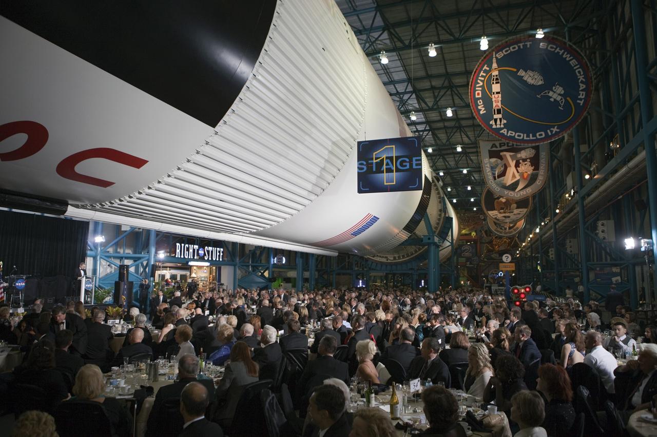 CAPE CANAVERAL, Fla. – Hundreds of guests filled the Apollo/Saturn V Center at NASA’s Kennedy Space Center in Florida, during the center’s 50th Anniversary Gala event. The gala was coordinated by Kennedy and the National Space Club Florida Committee with the theme, “Celebrating the Past and Preparing for the Future.” The event was attended by about 650 current and retired NASA and contractor workers, dignitaries, and several former Kennedy Space Center directors. Photo credit: NASA/Kim Shiflett