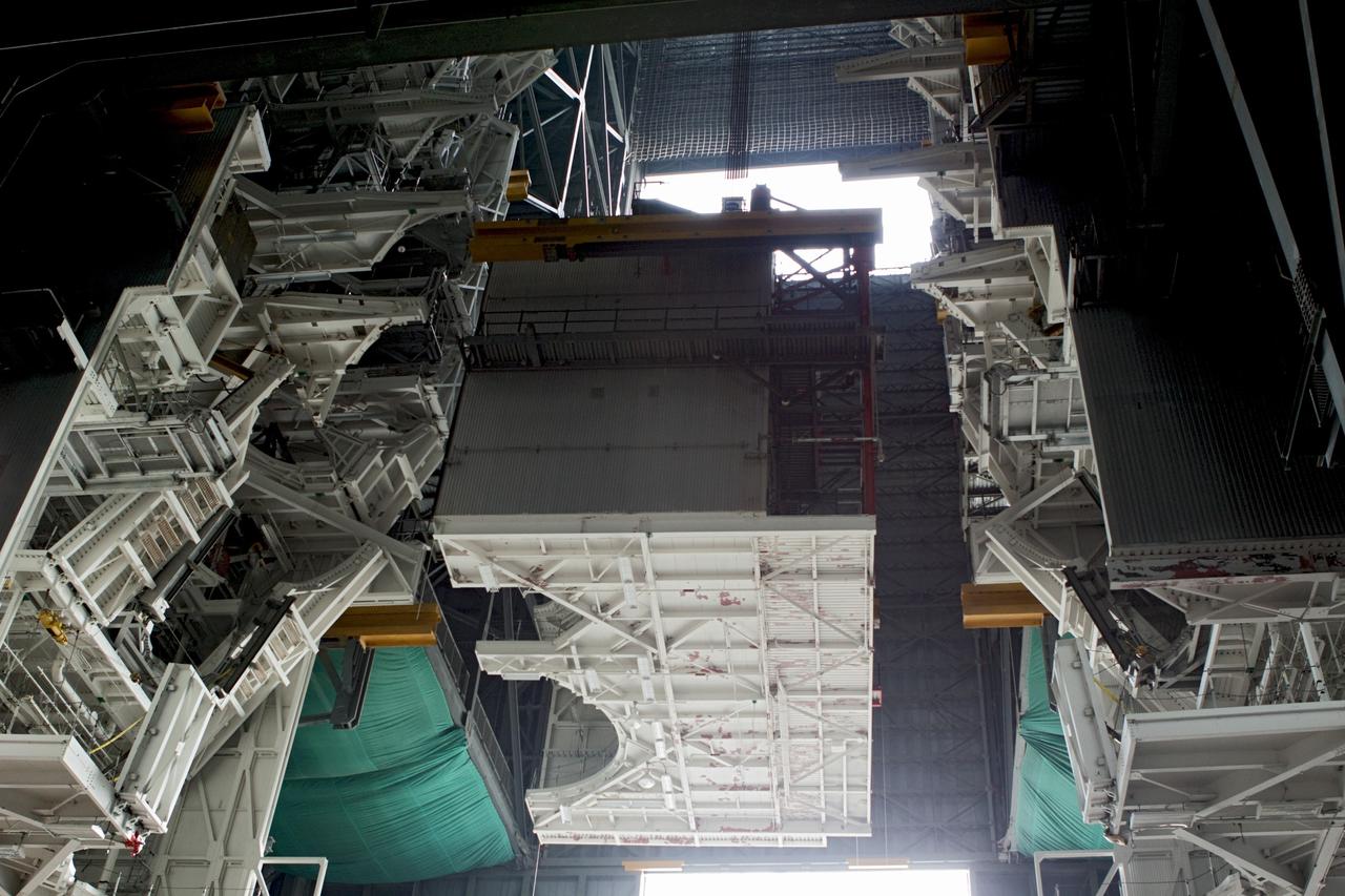 CAPE CANAVERAL, Fla. – As part of NASA's Ground Systems Development and Operations Program at the Kennedy Space Center in Florida, a large work platform is being removed from the Vehicle Assembly Building, or VAB. As part of a modernization effort, flexible settings are being designed for multiple launch vehicles instead of the whole building supporting one design. The Ground Systems Development and Operations Program is developing the necessary ground systems, infrastructure and operational approaches required to safely process, assemble, transport and launch the next generation of rockets and spacecraft in support of NASA’s exploration objectives. Future work also will replace the antiquated communications, power and vehicle access resources with modern efficient systems. Some of the utilities and systems slated for replacement have been used since the VAB opened in 1965. For more information, visit http://www.nasa.gov/exploration/systems/ground/index.html Photo credit: NASA/Jim Grossmann