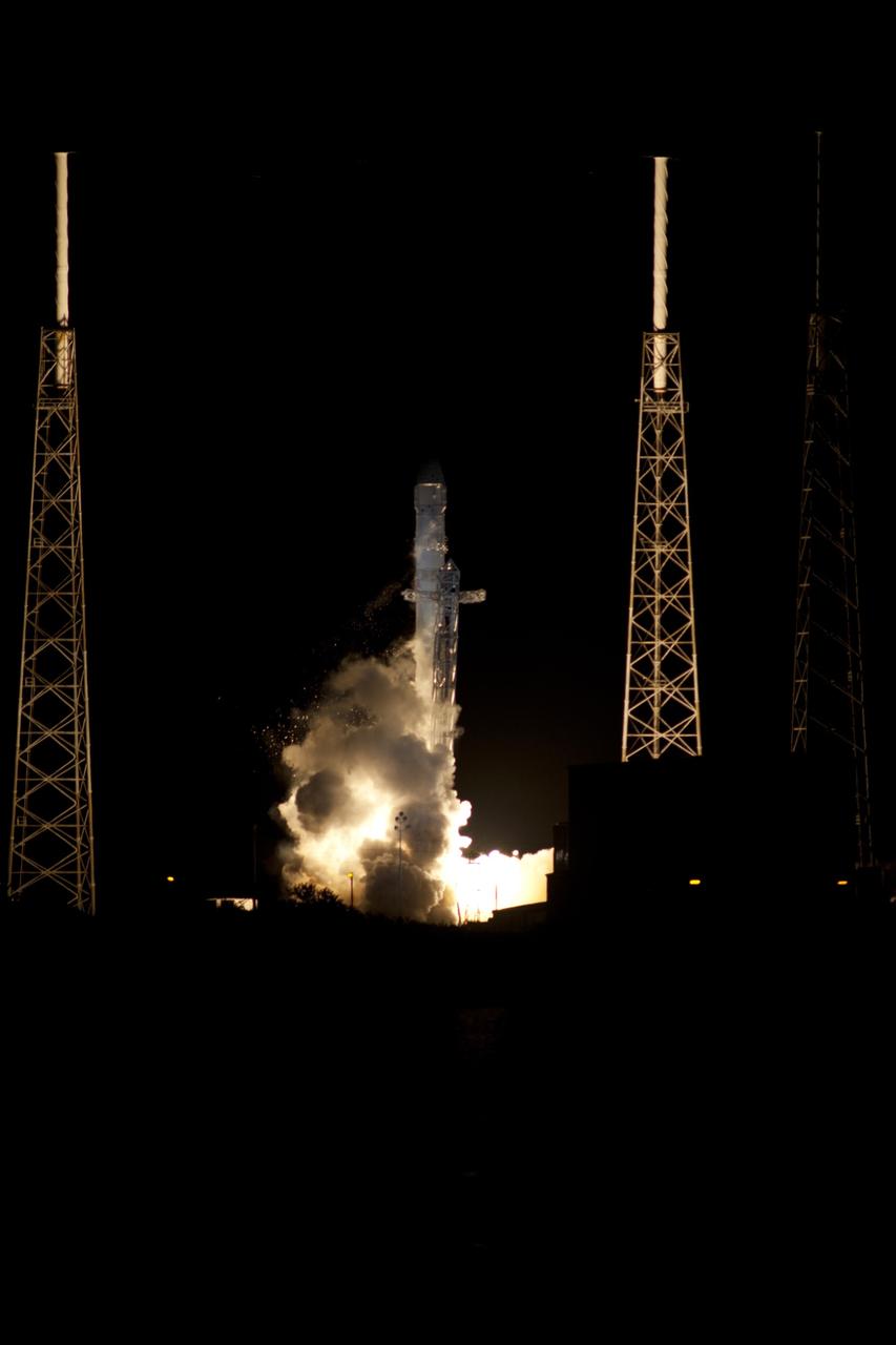 CAPE CANAVERAL, Fla. - Space Launch Complex 40 on Cape Canaveral Air Force Station in Florida comes alive as the Merlin engines ignite under the Falcon 9 rocket carrying a Dragon capsule to orbit. Liftoff was at 8:35 p.m. EDT. Space Exploration Technologies Corp., or SpaceX, built both the rocket and capsule for NASA's first Commercial Resupply Services, or CRS-1, mission to the International Space Station.      SpaceX CRS-1 is an important step toward making America’s microgravity research program self-sufficient by providing a way to deliver and return significant amounts of cargo, including science experiments, to and from the orbiting laboratory. NASA has contracted for 12 commercial resupply flights from SpaceX and eight from the Orbital Sciences Corp. For more information, visit http://www.nasa.gov/mission_pages/station/living/launch/index.html  Photo credit: NASA/Tony Gray