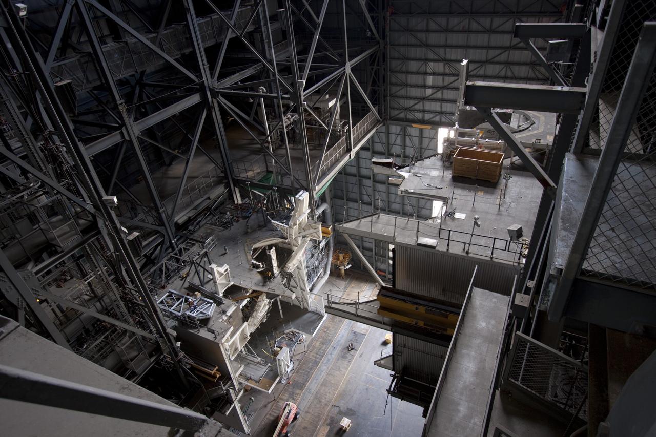 CAPE CANAVERAL, Fla. – As part of NASA's Ground Systems Development and Operations Program at the Kennedy Space Center in Florida, a large space shuttle-era work platform is being removed from high bay 3 of the Vehicle Assembly Building, or VAB. The work is part of a center-wide modernization and refurbishment initiative to accommodate NASA’s Space Launch System and a variety of other spacecraft instead of the whole building supporting one design. The Ground Systems Development and Operations Program is developing the necessary ground systems, infrastructure and operational approaches required to safely process, assemble, transport and launch the next generation of rockets and spacecraft in support of NASA’s exploration objectives. Future work also will replace the antiquated communications, power and vehicle access resources with modern efficient systems. Some of the utilities and systems slated for replacement have been used since the VAB opened in 1965. For more information, visit http://www.nasa.gov/exploration/systems/ground/index.html Photo credit: NASA/Jim Grossmann