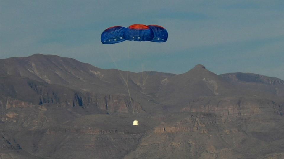 VAN HORN, Texas – Blue Origin’s New Shepard crew capsule escaped to an altitude of 2,307 feet before deploying parachutes for a safe return for a pad escape test at the company's West Texas launch site.   The pusher escape system was designed and developed by Blue Origin to allow crew escape in the event of an emergency during any phase of ascent for its suborbital New Shepard system. As part of an incremental development program, the results of this test will shape the design of the escape system for the company's orbital biconic-shaped Space Vehicle. The system is expected to enable full reusability of the launch vehicle, which is different from NASA's previous launch escape systems that would pull a spacecraft away from its rocket before reaching orbit.       The test was part of Blue Origin's work supporting its funded Space Act Agreement with NASA during Commercial Crew Development Round 2 CCDev2). Through initiatives like CCDev2, NASA is fostering the development of a U.S. commercial crew space transportation capability with the goal of achieving safe, reliable and cost-effective access to and from the International Space Station and low-Earth orbit. After the capability is matured and available to the government and other customers, NASA could contract to purchase commercial services to meet its station crew transportation needs. For more information, visit www.nasa.gov/commercialcrew. Image credit: Blue Origin