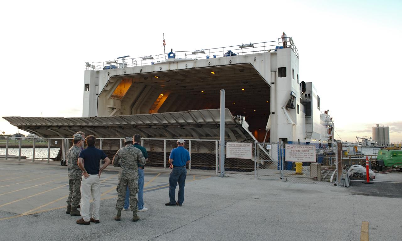 PORT CANAVERAL, Fla. – The United Launch Alliance barge Delta Mariner arrives at Port Canaveral, Fla. delivering the Centaur stage of the launch vehicle that will boost the Tracking and Data Relay Satellite-K, or TDRS-K, into Earth orbit atop an Atlas V rocket. After off-loading, the Centaur will be transported to the Atlas Spaceflight Operations Center, ASOC, at Cape Canaveral Air Force Station to begin processing.       The TDRS-K spacecraft is part of the next-generation series in the Tracking and Data Relay Satellite System, a constellation of space-based communication satellites providing tracking, telemetry, command and high-bandwidth data return services. For more information, visit http://tdrs.gsfc.nasa.gov/ Photo credit: NASA/Charisse Nahser
