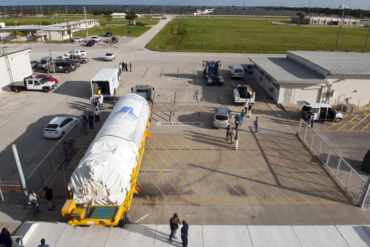 PORT CANAVERAL, Fla. – A Centaur stage is off loaded from the United Launch Alliance barge Delta Mariner that just arrived at Port Canaveral, Fla. The Centaur will be part of a launch vehicle that will boost the Tracking and Data Relay Satellite-K, or TDRS-K, into Earth orbit atop an Atlas V rocket. The Centaur will be transported to the Atlas Spaceflight Operations Center, or ASOC, at Cape Canaveral Air Force Station to begin processing.      The TDRS-K spacecraft is part of the next-generation series in the Tracking and Data Relay Satellite System, a constellation of space-based communication satellites providing tracking, telemetry, command and high-bandwidth data return services. For more information, visit http://tdrs.gsfc.nasa.gov/ Photo credit: NASA/Charisse Nahser