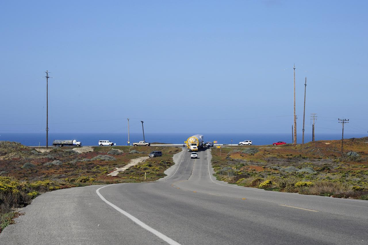 VANDENBERG AFB, Calif. – A truck moves the first stage booster of a United Launch Alliance Atlas V to Space Launch Complex-3E at Vandenberg Air Force Base, Calif. in preparation for the launch of the Landsat Data Continuity Mission. The Landsat Data Continuity Mission, or LDCM, is the future of Landsat satellites. It will continue to obtain valuable data and imagery to be used in agriculture, education, business, science, and government. The Landsat Program provides repetitive acquisition of high resolution multispectral data of the Earth's surface on a global basis. The data from the Landsat spacecraft constitute the longest record of the Earth's continental surfaces as seen from space. It is a record unmatched in quality, detail, coverage, and value. Launch is planned for Feb. 2013. Photo credit: NASA/Roy Allison