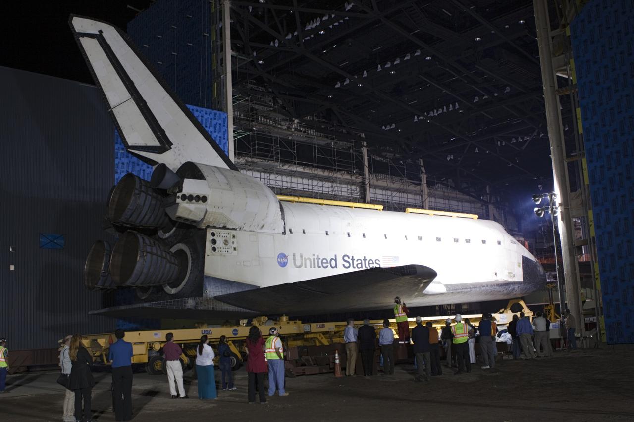 CAPE CANAVERAL, Fla. – Space shuttle Atlantis arrives at the Kennedy Space Center Visitor Complex in Florida after making the 10-mile trip from the center’s Vehicle Assembly Building. As part of transition and retirement of the Space Shuttle Program, Atlantis will be displayed at Kennedy’s Visitor Complex beginning in the summer of 2013. Over the course of its 26-year career, Atlantis traveled 125,935,769 miles during 307 days in space over 33 missions. For more information, visit http://www.nasa.gov/transition. Photo credit: NASA/Jim Grossmann