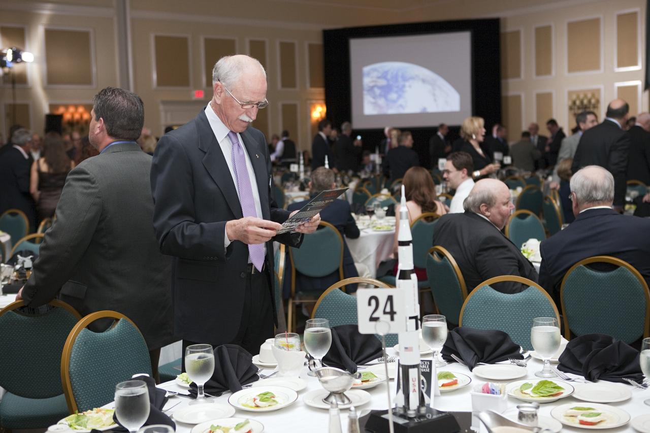CAPE CANAVERAL, Fla. – Former space shuttle astronaut Richard Covey was among guests gathering for the Astronaut Scholarship Foundation's dinner at the Radisson Resort at the Port in Cape Canaveral celebrating the 40th anniversary of Apollo 17. The gala commemorating the anniversary of Apollo 17 included mission commander Eugene Cernan and other astronauts who flew Apollo missions. Launched Dec. 7, 1972, Cernan and lunar module pilot Harrison Schmitt landed in the moon's Taurus-Littrow highlands while command module pilot Ronald Evans remained in lunar orbit operating a scientific instrument module. For more information, visit http://www-pao.ksc.nasa.gov/history/apollo/apollo-17/apollo-17.htm Photo credit: NASA/Kim Shiflett