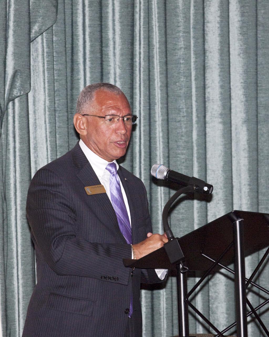 CAPE CANAVERAL, Fla. – NASA Administrator Charles Bolden speaks to guests gathered for the Astronaut Scholarship Foundation's dinner at the Radisson Resort at the Port in Cape Canaveral celebrating the 40th anniversary of Apollo 17.  The gala commemorating the anniversary of Apollo 17 included mission commander Eugene Cernan and other astronauts who flew Apollo missions. Launched Dec. 7, 1972, Cernan and lunar module pilot Harrison Schmitt landed in the moon's Taurus-Littrow highlands while command module pilot Ronald Evans remained in lunar orbit operating a scientific instrument module. For more information, visit http://www-pao.ksc.nasa.gov/history/apollo/apollo-17/apollo-17.htm Photo credit: NASA/Kim Shiflett