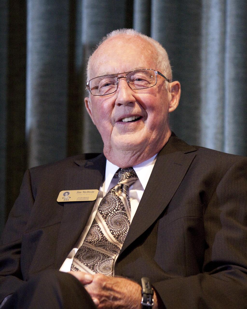 CAPE CANAVERAL, Fla. – Gemini 4 and Apollo 9 astronaut James McDivitt speaks to guests gathered for the Astronaut Scholarship Foundation's dinner at the Radisson Resort at the Port in Cape Canaveral celebrating the 40th anniversary of Apollo 17.  The gala commemorating the anniversary of Apollo 17 included mission commander Eugene Cernan and other astronauts who flew Apollo missions. Launched Dec. 7, 1972, Cernan and lunar module pilot Harrison Schmitt landed in the moon's Taurus-Littrow highlands while command module pilot Ronald Evans remained in lunar orbit operating a scientific instrument module. For more information, visit http://www-pao.ksc.nasa.gov/history/apollo/apollo-17/apollo-17.htm Photo credit: NASA/Kim Shiflett