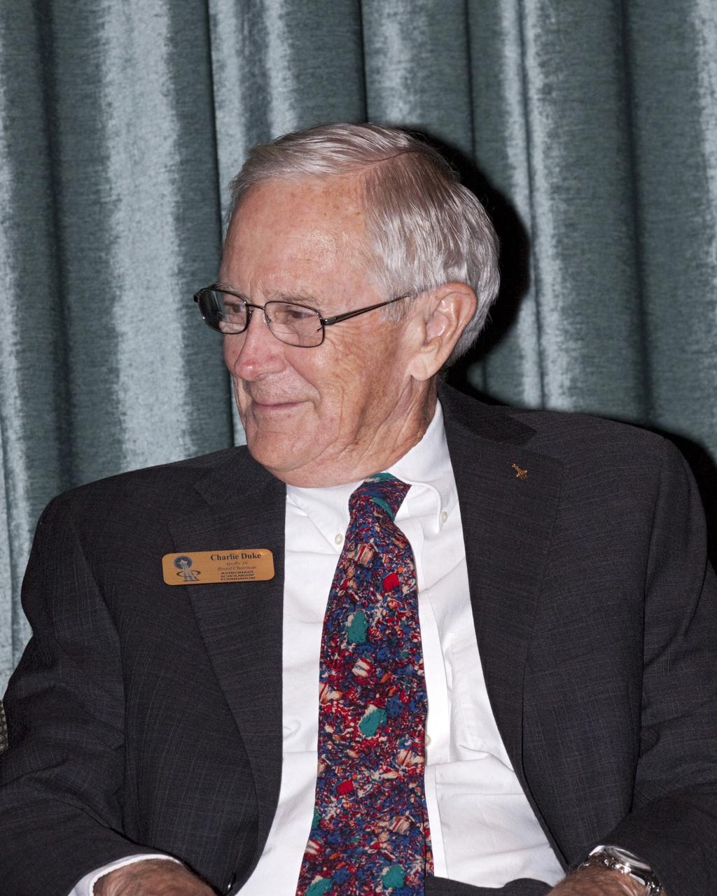 CAPE CANAVERAL, Fla. – Apollo 16 astronaut Charles Duke participates in a presentation to guests gathered for the Astronaut Scholarship Foundation's dinner at the Radisson Resort at the Port in Cape Canaveral celebrating the 40th anniversary of Apollo 17.  The gala commemorating the anniversary of Apollo 17 included mission commander Eugene Cernan and other astronauts who flew Apollo missions. Launched Dec. 7, 1972, Cernan and lunar module pilot Harrison Schmitt landed in the moon's Taurus-Littrow highlands while command module pilot Ronald Evans remained in lunar orbit operating a scientific instrument module. For more information, visit http://www-pao.ksc.nasa.gov/history/apollo/apollo-17/apollo-17.htm Photo credit: NASA/Kim Shiflett