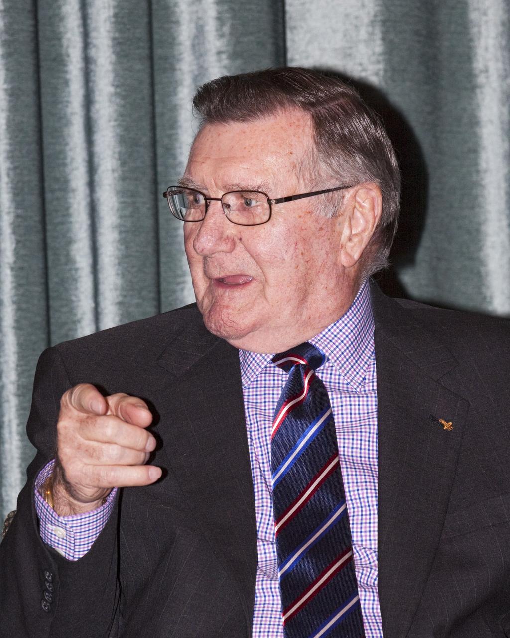 CAPE CANAVERAL, Fla. – Gemini 11 and Apollo 12 astronaut Richard Gordon speaks to guests gathered for the Astronaut Scholarship Foundation's dinner at the Radisson Resort at the Port in Cape Canaveral celebrating the 40th anniversary of Apollo 17.  The gala commemorating the anniversary of Apollo 17 included mission commander Eugene Cernan and other astronauts who flew Apollo missions. Launched Dec. 7, 1972, Cernan and lunar module pilot Harrison Schmitt landed in the moon's Taurus-Littrow highlands while command module pilot Ronald Evans remained in lunar orbit operating a scientific instrument module. For more information, visit http://www-pao.ksc.nasa.gov/history/apollo/apollo-17/apollo-17.htm Photo credit: NASA/Kim Shiflett