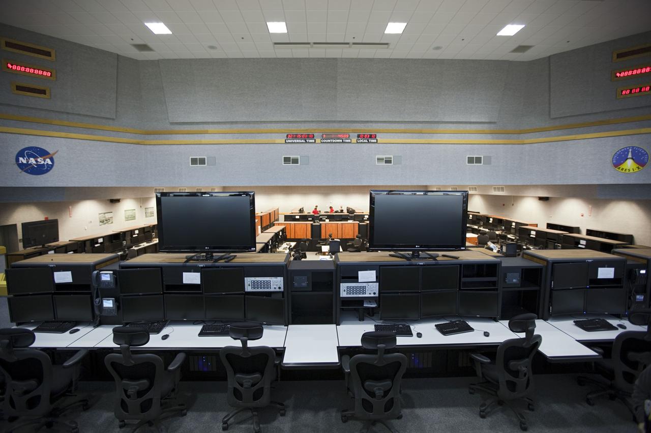 CAPE CANAVERAL, Fla. – Firing Room 1, also known as the Young-Crippen Firing Room, has been outfitted with computer, communications and networking systems to host rockets and spacecraft that are currently under development. The firing room is where the launch of rockets and spacecraft are controlled at NASA's Kennedy Space Center in Florida. Flight controllers also monitor processing and preparations of launch vehicles from the firing room. There are four firing rooms inside the Launch Control Center at Kennedy. Photo credit: NASA/Dmitri Gerondidakis