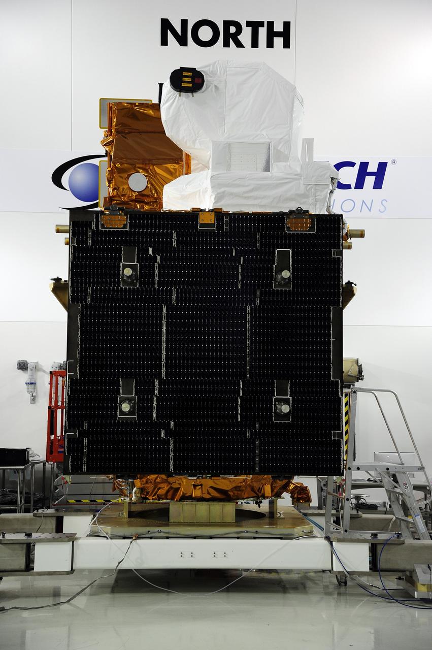 VANDENBERG AFB, Calif. -- NASA's Landsat Data Continuity Mission, or LDCM, satellite during post-arrival inspections at the Astrotech processing facility at Vandenberg Air Force Base, Calif.      The Landsat Data Continuity Mission LDCM is the future of Landsat satellites. It will continue to obtain valuable data and imagery to be used in agriculture, education, business, science, and government. The Landsat Program provides repetitive acquisition of high resolution multispectral data of the Earth's surface on a global basis. The data from the Landsat spacecraft constitute the longest record of the Earth's continental surfaces as seen from space. It is a record unmatched in quality, detail, coverage, and value. Launch is planned for Feb. 11, 2013. For more information, visit: http://www.nasa.gov/mission_pages/landsat/main/index.html Photo credit: NASA