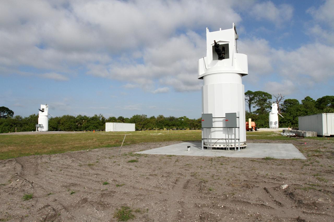 CAPE CANAVERAL, Fla. – At NASA’s Kennedy Space Center in Florida, new towers are being constructed for the Antenna Test Bed Array for the Ka-Band Objects Observation and Monitoring, or Ka-BOOM system. The construction site is near the former Vertical Processing Facility, which has been demolished. Workers soon will begin construction on the 40-foot-diameter dish antenna arrays and their associated utilities, and prepare the site for the operations command center facility. The Ka-BOOM project is one of the final steps in developing the techniques to build a high power, high resolution radar system capable of becoming a Near Earth Object Early Warning System. While also capable of space communication and radio science experiments, developing radar applications is the primary focus of the arrays. Photo credit: NASA/ Ben Smegelsky
