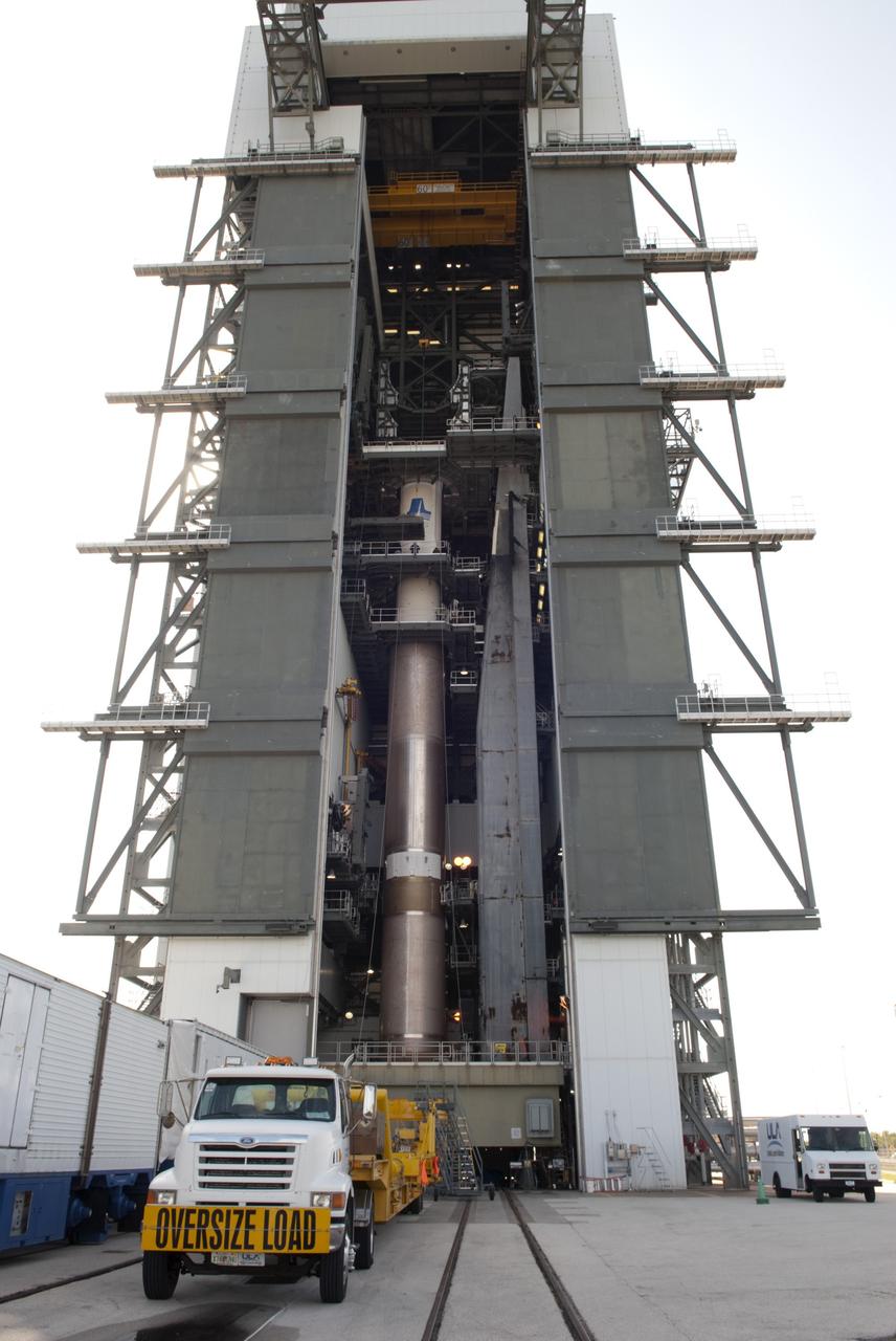 CAPE CANAVERAL, Fla. -- At Cape Canaveral Air Force Station's Space Launch Complex 41 in Florida, the Centaur stage has been mated to the Atlas V rocket that will carry the Tracking and Data Relay Satellite, TDRS-K, into orbit.      Launch of the TDRS-K on the Atlas V rocket is planned for January 29, 2013. The TDRS-K spacecraft is part of the next-generation series in the Tracking and Data Relay Satellite System, a constellation of space-based communication satellites providing tracking, telemetry, command and high-bandwidth data return services. For more information, visit http://www.nasa.gov/mission_pages/tdrs/index.html Photo credit: NASA/Charisse Nahser