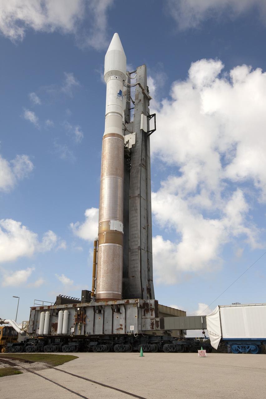 CAPE CANAVERAL, Fla. -- At Cape Canaveral Air Force Station's Space Launch Complex 41, the United Launch Alliance Atlas V rocket set to carry NASA's Tracking and Data Relay Satellite, TDRS-K, moves toward the launch pad after leaving the Vertical Integration Facility.              Liftoff for the TDRS-K is planned for Jan. 30, 2013. The TDRS-K spacecraft is part of the next-generation series in the Tracking and Data Relay Satellite System, a constellation of space-based communication satellites providing tracking, telemetry, command and high-bandwidth data return services. For more information, visit http://www.nasa.gov/mission_pages/tdrs/index.html Photo credit: NASA/Kim Shiflett