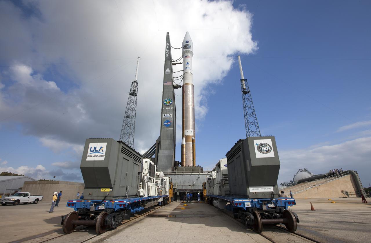 CAPE CANAVERAL, Fla. -- At Cape Canaveral Air Force Station's Space Launch Complex 41, the United Launch Alliance Atlas V rocket set to carry NASA's Tracking and Data Relay Satellite, TDRS-K, arrives at the launch pad after leaving the Vertical Integration Facility.    Liftoff for the TDRS-K is planned for Jan. 30, 2013. The TDRS-K spacecraft is part of the next-generation series in the Tracking and Data Relay Satellite System, a constellation of space-based communication satellites providing tracking, telemetry, command and high-bandwidth data return services. For more information, visit http://www.nasa.gov/mission_pages/tdrs/index.html Photo credit: NASA/Kim Shiflett