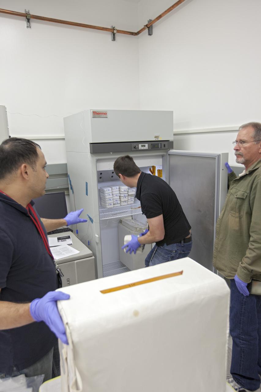 CAPE CANAVERAL, Fla. - In the Space Station Processing Facility at NASA's Kennedy Space Center in Florida, engineers prepare experiments for loading aboard the SpaceX Dragon capsule for launch to the International Space Station. Once the packaging is complete, the samples will be transported to Space Launch Complex-40 on Cape Canaveral Air Force Station where they will be loaded aboard the Dragon.    Scheduled for launch March 1 atop a Falcon 9 rocket, Dragon will be making its third trip to the space station. The mission is the second of 12 SpaceX flights contracted by NASA to resupply the orbiting laboratory. For more information, visit http://www.nasa.gov/mission_pages/station/structure/launch/spacex2-feature.html Photo credit: NASA/Kim Shiflett