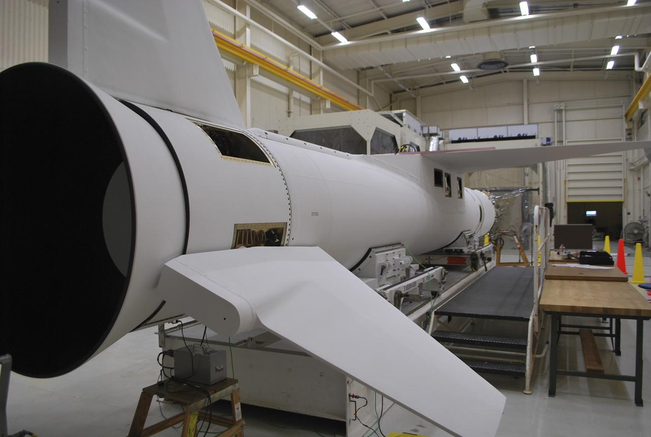 VANDENBERG AIR FORCE BASE, Calif. – At Vandenberg Air Force Base in California, the three stages of the Orbital Sciences Corp. Pegasus XL rocket have been mated in preparation for the launch the Interface Region Imaging Spectrograph, or IRIS, spacecraft.      Scheduled for launch from Vandenberg Air Force Base no earlier than April 29, 2013, IRIS will open a new window of discovery by tracing the flow of energy and plasma through the chromospheres and transition region into the sun’s corona using spectrometry and imaging. IRIS fills a crucial gap in our ability to advance studies of the sun-to-Earth connection by tracing the flow of energy and plasma through the foundation of the corona and the region around the sun known as the heliosphere. For more information, visit http://iris.gsfc.nasa.gov Photo credit: NASA/Randy Beaudoin