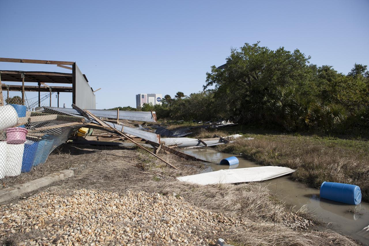 CAPE CANAVERAL, Fla. – Debris along Contractor Road at NASA's Kennedy Space Center in Florida the day after storm with strong winds blew through the launch center. Photo credit: Dmitri Gerondidakis