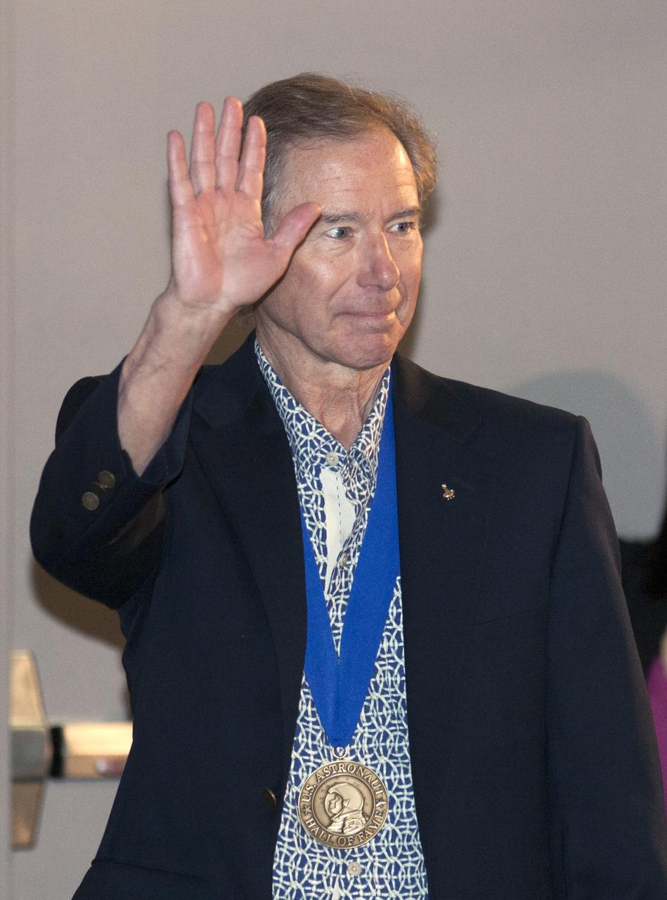 CAPE CANAVERAL, Fla. – U.S. Astronaut Hall of Fame member Brewster Shaw is introduced at NASA’s Kennedy Space Center Visitor Complex in Florida, prior to the ceremony in which Bonnie Dunbar, Curt Brown and Eileen Collins will be inducted into the group of space pioneers. This induction is the twelfth group of space shuttle astronauts named to the AHOF, and the first time two women are inducted at the same time. The year’s inductees were selected by a committee of current Hall of Fame astronauts, former NASA officials, historians and journalists. The selection process is administered by the Astronaut Scholarship Foundation. For more on the U.S. Astronaut Hall of Fame, go to http://www.kennedyspacecenter.com/astronaut-hall-of-fame.aspx For more on the Astronaut Scholarship Foundation, go to http://astronautscholarship.org/ Photo credit: NASA/ Kim Shiflett