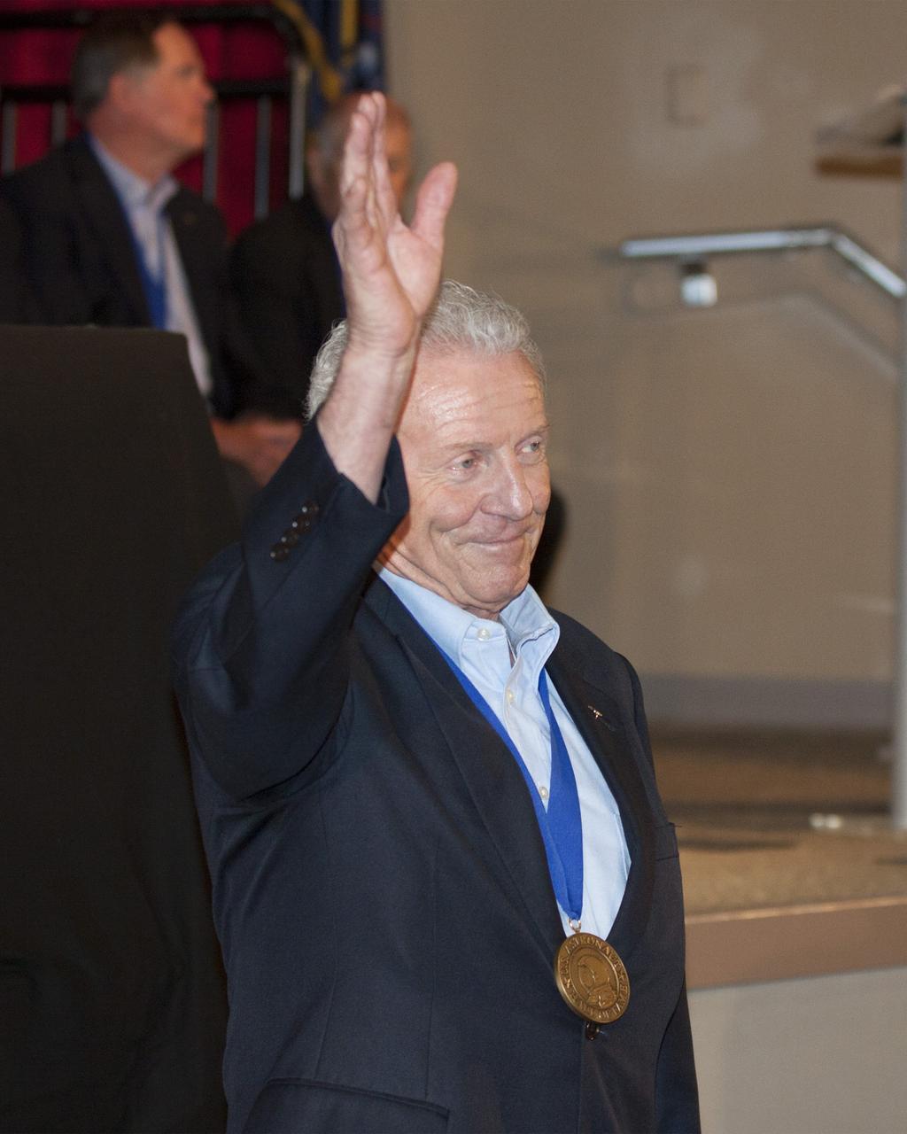 CAPE CANAVERAL, Fla. – U.S. Astronaut Hall of Fame member Loren Shriver is introduced at NASA’s Kennedy Space Center Visitor Complex in Florida, prior to the ceremony in which Bonnie Dunbar, Curt Brown and Eileen Collins will be inducted into the group of space pioneers.      This induction is the twelfth group of space shuttle astronauts named to the AHOF, and the first time two women are inducted at the same time. The year’s inductees were selected by a committee of current Hall of Fame astronauts, former NASA officials, historians and journalists. The selection process is administered by the Astronaut Scholarship Foundation. For more on the U.S. Astronaut Hall of Fame, go to http://www.kennedyspacecenter.com/astronaut-hall-of-fame.aspx For more on the Astronaut Scholarship Foundation, go to http://astronautscholarship.org/ Photo credit: NASA/ Kim Shiflett