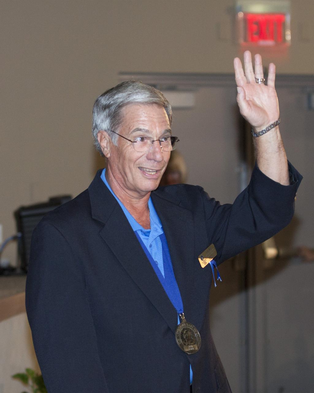 CAPE CANAVERAL, Fla. – U.S. Astronaut Hall of Fame member John Blaha is introduced at NASA’s Kennedy Space Center Visitor Complex in Florida, prior to the ceremony in which Bonnie Dunbar, Curt Brown and Eileen Collins will be inducted into the group of space pioneers.      This induction is the twelfth group of space shuttle astronauts named to the AHOF, and the first time two women are inducted at the same time. The year’s inductees were selected by a committee of current Hall of Fame astronauts, former NASA officials, historians and journalists. The selection process is administered by the Astronaut Scholarship Foundation. For more on the U.S. Astronaut Hall of Fame, go to http://www.kennedyspacecenter.com/astronaut-hall-of-fame.aspx For more on the Astronaut Scholarship Foundation, go to http://astronautscholarship.org/ Photo credit: NASA/ Kim Shiflett