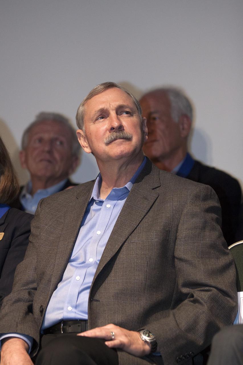 CAPE CANAVERAL, Fla. – At NASA’s Kennedy Space Center Visitor Complex in Florida, shuttle astronaut Curt Brown listens as he is being introduced for induction into the U.S. Astronaut Hall of Fame AHOF. Brown, a veteran of six spaceflights, began his career with NASA in 1987 as a pilot and has logged more than 1,383 hours in space. Brown’s missions aboard the space shuttle include STS-47, STS-66, STS-77, STS-85, STS-95 and STS-103. Shuttle astronauts Eileen Collins and Bonnie Dunbar also were inducted into the AHOF.       This induction is the twelfth group of space shuttle astronauts named to the AHOF, and the first time two women are inducted at the same time. The year’s inductees were selected by a committee of current Hall of Fame astronauts, former NASA officials, historians and journalists. The selection process is administered by the Astronaut Scholarship Foundation. For more on the U.S. Astronaut Hall of Fame, go to http://www.kennedyspacecenter.com/astronaut-hall-of-fame.aspx For more on the Astronaut Scholarship Foundation, go to http://astronautscholarship.org/ Photo credit: NASA/ Kim Shiflett