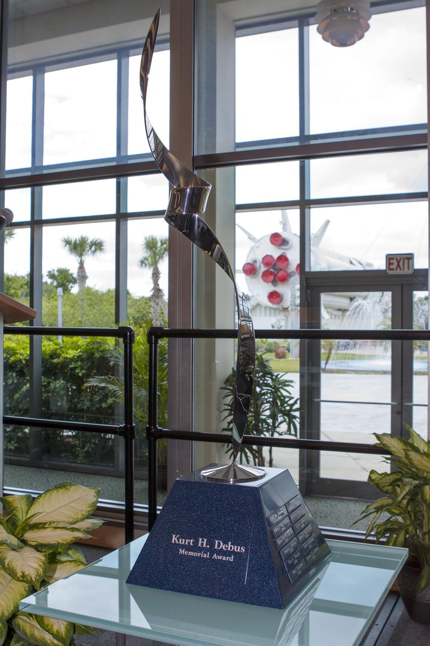 CAPE CANAVERAL, Fla. – At NASA’s Kennedy Space Center Visitor Complex in Florida, the Dr. Kurt H. Debus Award for 2013 was presented to director Bob Cabana by the National Space Club Florida Committee. A former U.S. Marine Corps aviator and NASA astronaut, Cabana was honored at the gala Debus Award Dinner. Named for the spaceport’s first director, the Debus Award was created to recognize significant achievements and contributions made in Florida to American aerospace efforts. The Debus Award was created by the space club's Florida committee to recognize significant achievements and contributions made in Florida to American aerospace efforts. Photo credit: NASA/Jim Grossmann