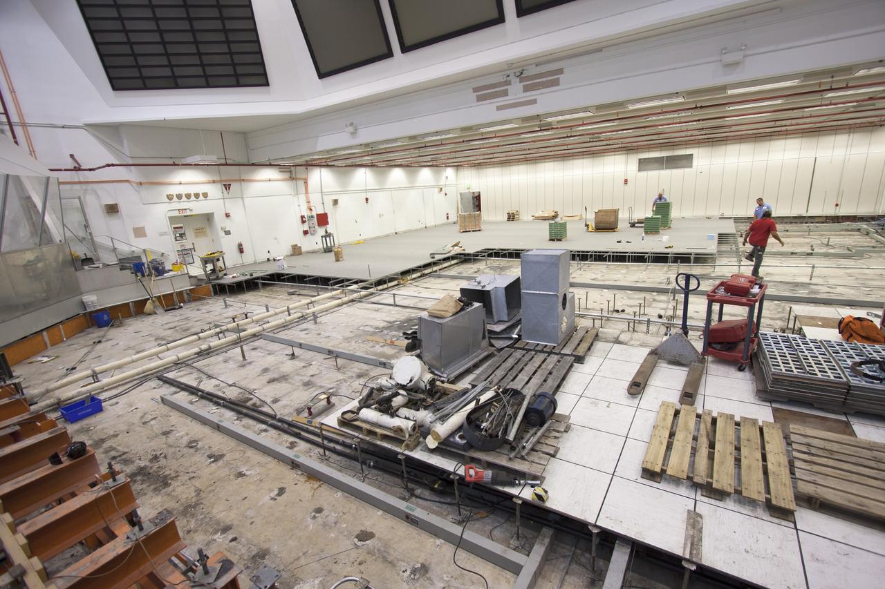 CAPE CANAVERAL, Fla. – At NASA’s Kennedy Space Center in Florida, modifications to Firing Room 2 in the Launch Control Center, or LCC, continue. Old flooring has been removed and wiring and conduits below the floor are being upgraded. New flooring will be installed. Firing Rooms inside the LCC are being upgraded by the Ground System Development and Operations Program at Kennedy to support the processing and launch of multiple types of rockets and spacecraft, whether they are government or commercial models. Kennedy’s Launch Complex 39 is transitioning to support multiple users with the Firing Rooms being modified to be more generic in nature for upcoming programs. Photo credit: NASA/Jim Grossmann