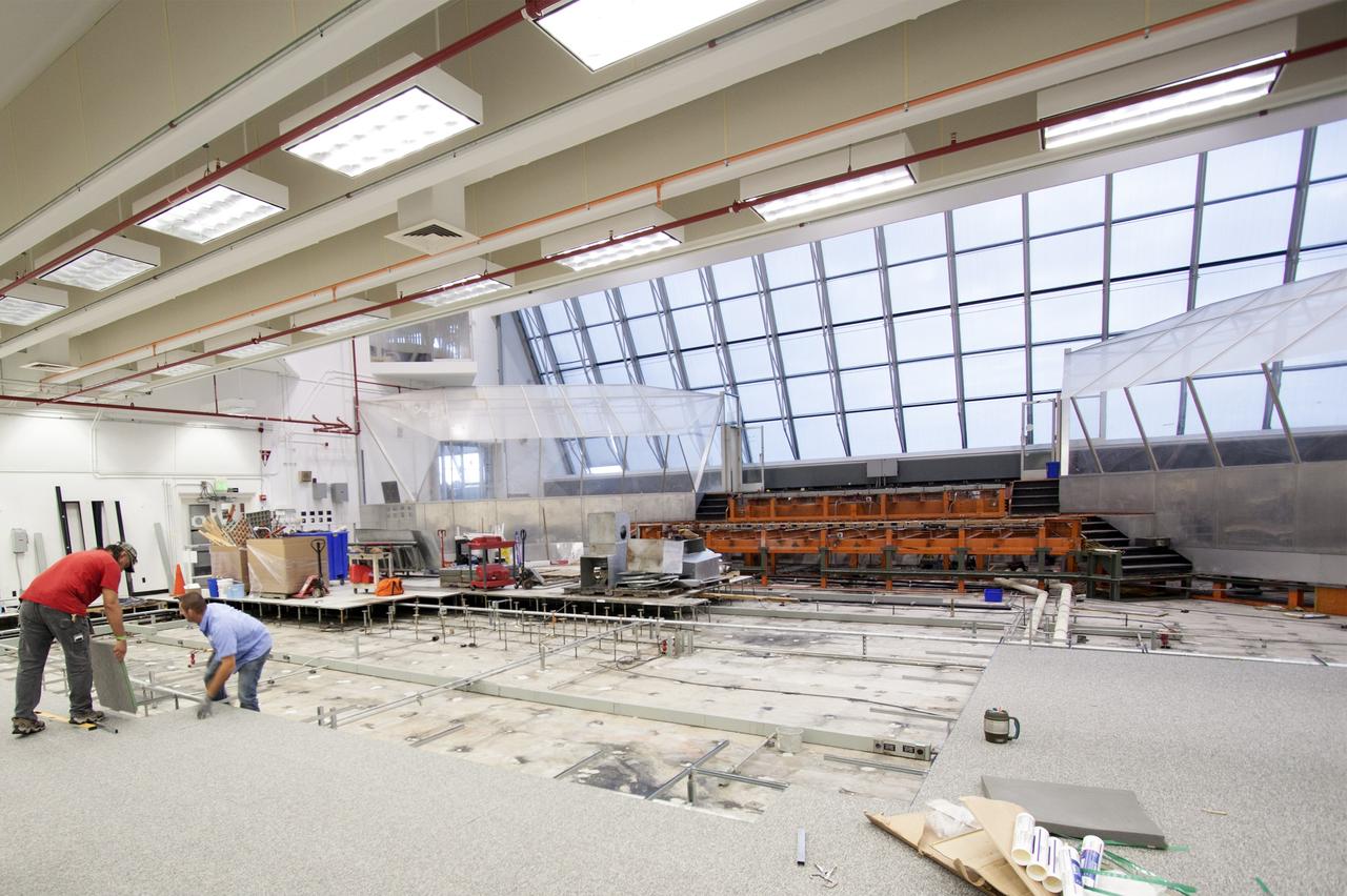 CAPE CANAVERAL, Fla. – At NASA’s Kennedy Space Center in Florida, modifications to Firing Room 2 in the Launch Control Center, or LCC, continue. Wiring and conduits below the floor have been upgraded. The legacy flooring was removed and new flooring is being installed. Firing Rooms inside the LCC are being upgraded by the Ground System Development and Operations Program at Kennedy to support the processing and launch of multiple types of rockets and spacecraft, whether they are government or commercial models. Kennedy’s Launch Complex 39 is transitioning to support multiple users with the Firing Rooms being modified to be more generic in nature for upcoming programs. Photo credit: NASA/Jim Grossmann