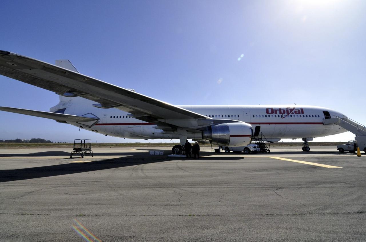VANDENBERG ABF, Calif. - The Orbital Sciences L-1011 aircraft called "Stargazer" arrives at Vandenberg Air Force Base for the upcoming launch of the company's Pegasus XL rocket lifting NASA's IRIS solar observatory into orbit. The aircraft will carry the winged rocket to an altitude of 39,000 feet before releasing the Pegasus so its own motors can ignite to send the IRIS into space. The L-1011 is a modified airliner equipped to hold the Pegasus under its body safely. IRIS, short for Interface Region Imaging Spectrograph, is being prepared for launch from Vandenberg June 26. IRIS will open a new window of discovery by tracing the flow of energy and plasma through the chromospheres and transition region into the sun’s corona using spectrometry and imaging. IRIS fills a crucial gap in our ability to advance studies of the sun-to-Earth connection by tracing the flow of energy and plasma through the foundation of the corona and the region around the sun known as the heliosphere. Photo credit: VAFB/Randy Beaudoin