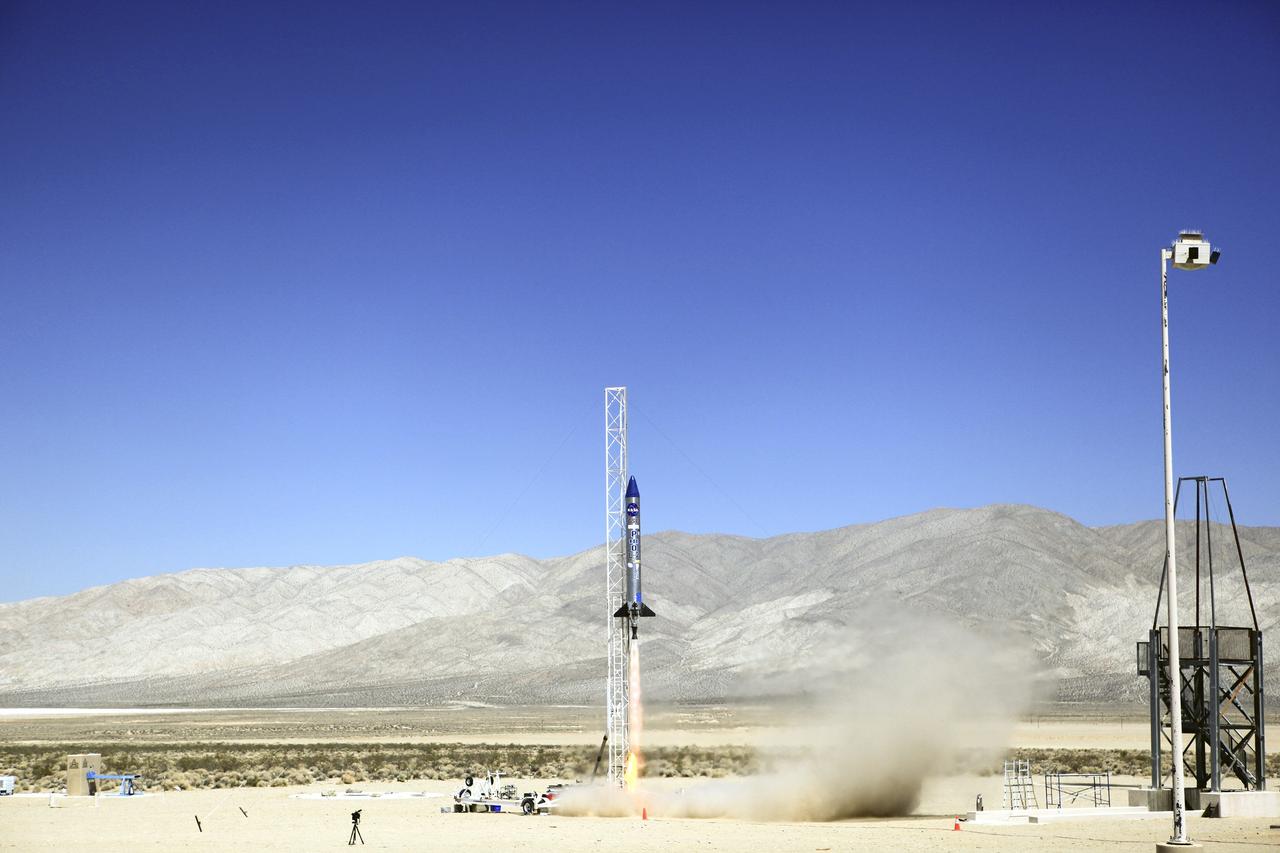 MOJAVE DESERT, Calif. – In the Mojave Desert in California, the Garvey Spacecraft Corporation's Prospector P-18D rocket lifts off at 10:52 a.m. PDT carrying the RUBICS-1 payload on a high-altitude, suborbital flight. The rocket carried four satellites made from four-inch cube sections. The rocket reached a peak altitude of about 9,000 feet, however the parachute deployed prematurely and the vehicle continued on its trajectory, coasting and tumbling to a hard landing on its side. In spite of the rough ride, all four CubeSats were recovered. PhoneSat and RUBICS received data in flight, but sustained structural damage. CP-9 and StangSat fared better, and their teams are working to recover as much information as possible. Collectively known as CubeSats, the satellites were designed to record shock, vibrations and heat inside the rocket. The results will be used to prove or strengthen their designs before they are carried into orbit in 2014 on a much larger rocket. Built by several different organizations, including a university, a NASA field center and a high school, the spacecraft are four-inch cubes designed to fly on their own eventually, but will remain firmly attached to the rocket during the upcoming mission. For more information, visit http://www.nasa.gov/mission_pages/smallsats/elana/cubesatlaunchpreview.html Photo credit: NASA/Dimitri Gerondidakis