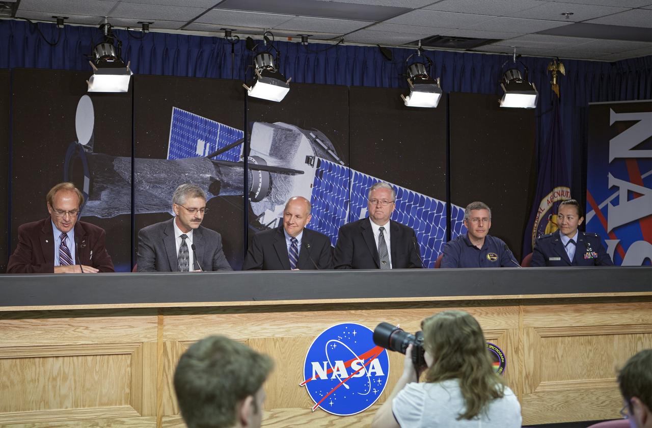 VANDENBERG AIR FORCE BASE, Calif. – At Vandenberg Air Force Base in California, NASA hosted a prelaunch news conference on the Interface Region Imaging Spectrograph, or IRIS, solar observatory scheduled to launch on a Pegasus XL rocket. Participating in the news conference are George Diller, NASA Public Affairs, Geoffrey Yoder, deputy associate administrator for the Programs, Science Mission Directorate at NASA Headquarters in Washington, D.C., Tim Dunn, NASA launch director/NASA Launch Manager at the Kennedy Space Center in Florida, Bryan Baldwin, Pegasus launch vehicle program director for Orbital Sciences Corp. of Dulles, Va., Gary Kushner, IRIS project manager for Lockheed Martin's Solar and Astrophysics Laboratory in Palo Alto, Calif., and First Lt. Jennifer Kelley, launch weather officer for the U.S. Air Force 30th Operations Support Squadron at Vandenberg.      Scheduled for launch from Vandenberg on June 26, 2013, IRIS will open a new window of discovery by tracing the flow of energy and plasma through the chromospheres and transition region into the sun’s corona using spectrometry and imaging. The IRIS mission will observe how solar material moves, gathers energy and heats up as it travels through a largely unexplored region of the solar atmosphere. The interface region, located between the sun's visible surface and upper atmosphere, is where most of the sun's ultraviolet emission is generated. These emissions impact the near-Earth space environment and Earth's climate.   For more information, visit http://www.nasa.gov/iris Photo credit: NASA/ Daniel Casper