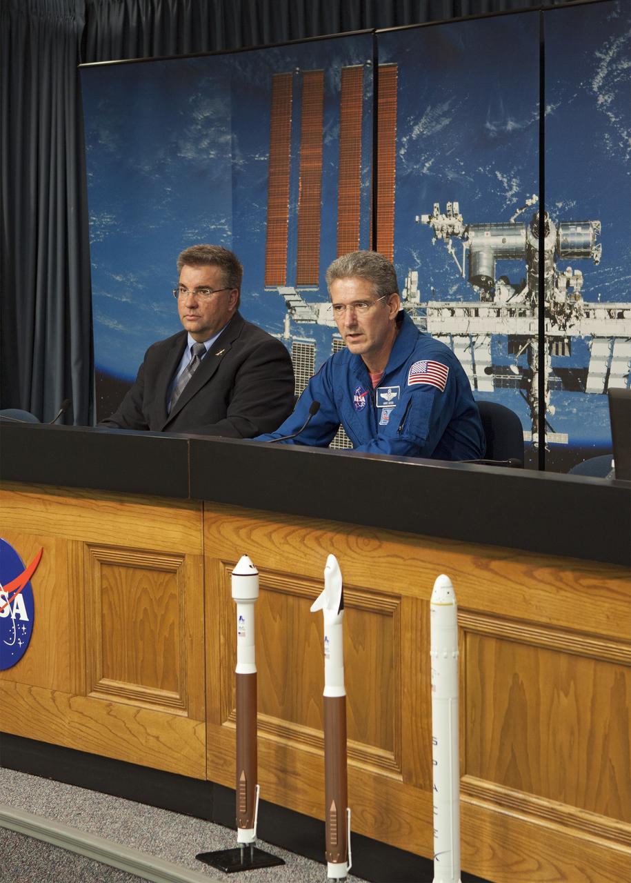 CAPE CANAVERAL, Fla. - NASA's Commercial Crew Program Manager Ed Mango and astronaut Mike Good media on the progress of American human spaceflight development at Kennedy Space Center in Florida. They also discussed the future steps the program will take to certify crew transportation systems for missions to the International Space Station. The program is working toward the next phase of certification, which will be called Commercial Crew Transportation Capability, or CCtCap. That phase will include a joint test concept in which NASA astronauts will play a role in flight testing the systems.     To learn more about CCP, visit www.nasa.gov/commercialcrew. Photo credit: Jim Grossmann