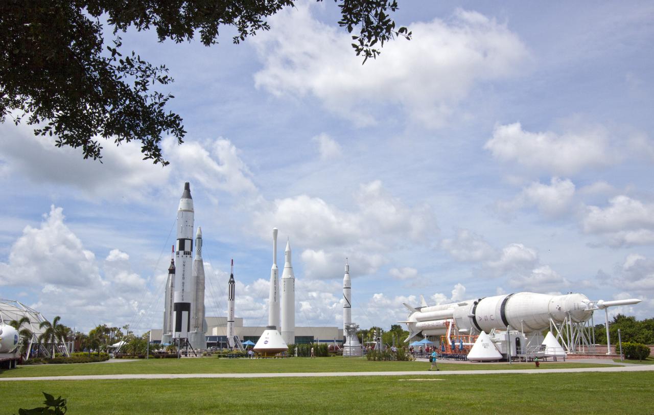 CAPE CANAVERAL, Fla. -- At the Kennedy Space Center Visitor Complex in Florida, the "rocket garden" includes many of the historic launch vehicles of the United States' efforts to explore space.      The new $100 million facility includes interactive exhibits that tell the story of the 30-year Space Shuttle Program and highlight the future of space exploration. The "Space Shuttle Atlantis" exhibit formally opened to the public on June 29, 2013.Photo credit: NASA/Jim Grossmann