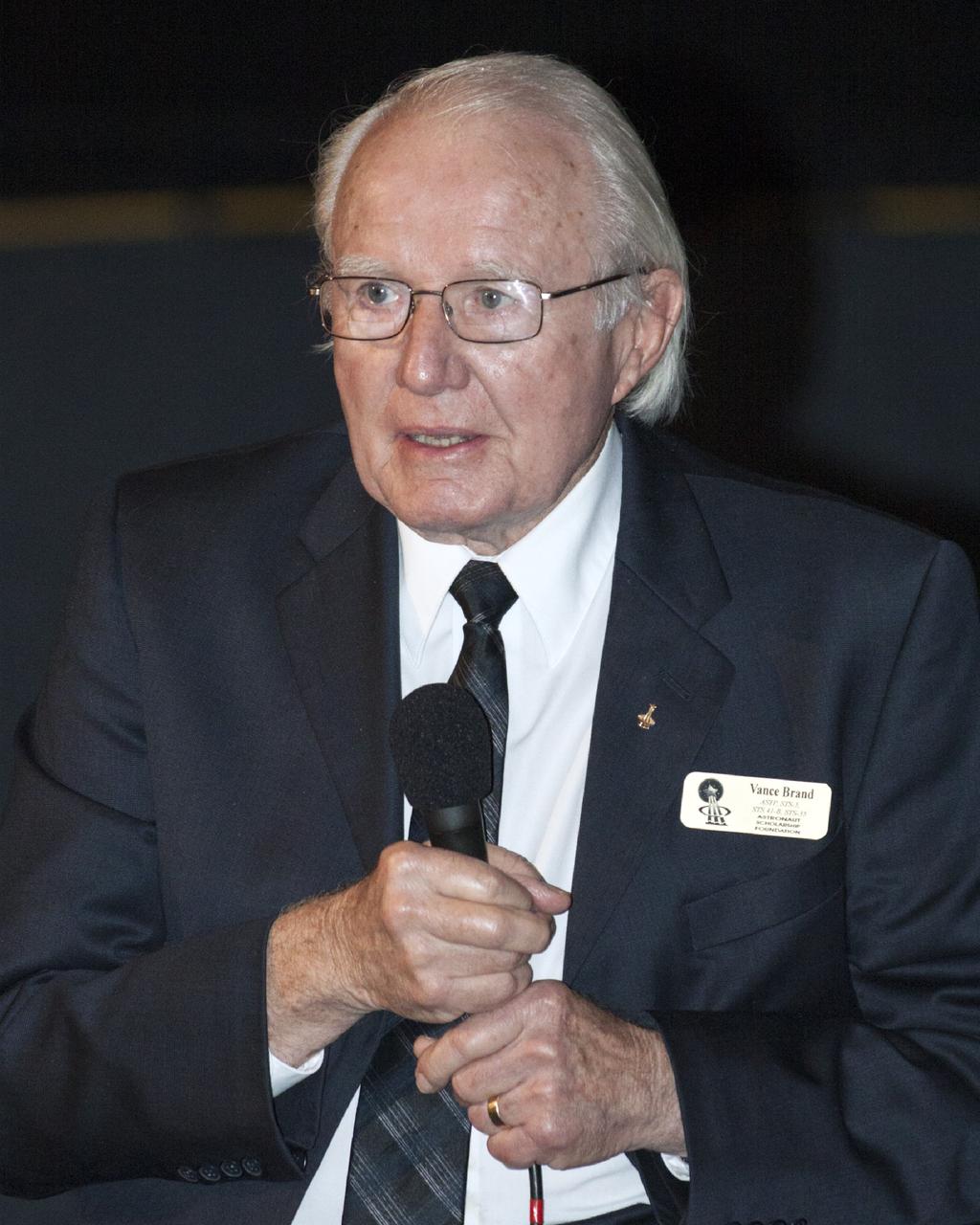 CAPE CANAVERAL, Fla. – At the Kennedy Space Center's Apollo/Saturn V Center, former NASA astronaut Vance Brand speaks to guests at the Astronaut Scholarship Foundation's event celebrating the 40th anniversary of Skylab. Brand, along with astronaut Don Lind, were prepared to fly a mission to rescue a Skylab crew if their Apollo command-service module was unusable. Brand went on to fly as pilot on the Apollo-Soyuz Test Project and missions aboard the space shuttle.      The gala commemorating the 40th anniversary of Skylab included six of the nine astronauts who flew missions to America's first space station. The orbiting laboratory was launched unpiloted from Kennedy on May 14, 1973. Between May 25, 1973 and Feb. 8, 1974, crews of three spent 28, 59 and 84 days living and working in low-Earth orbit aboard the station. For more information, visit http://www.nasa.gov/mission_pages/skylab/ Photo credit: NASA/Kim Shiflett
