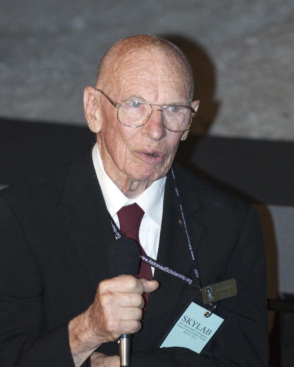 CAPE CANAVERAL, Fla. – At the Kennedy Space Center's Apollo/Saturn V Center, former NASA astronaut William Thornton speaks to guests at the Astronaut Scholarship Foundation's event celebrating the 40th anniversary of Skylab. Thornton, along with astronauts Robert Crippen and Karol Bobko, took part in a 56-day activity during 1972 called SMEAT -- Skylab Medical Experiment Altitude Test -- that preceded the launch of Skylab and helped NASA evaluate equipment and procedures proposed for the long-duration Skylab missions. Thornton went on to fly missions during the Space Shuttle Program.      The gala commemorating the 40th anniversary of Skylab included six of the nine astronauts who flew missions to America's first space station. The orbiting laboratory was launched unpiloted from Kennedy on May 14, 1973. Between May 25, 1973 and Feb. 8, 1974, crews of three spent 28, 59 and 84 days living and working in low-Earth orbit aboard the station. For more information, visit http://www.nasa.gov/mission_pages/skylab/ Photo credit: NASA/Kim Shiflett