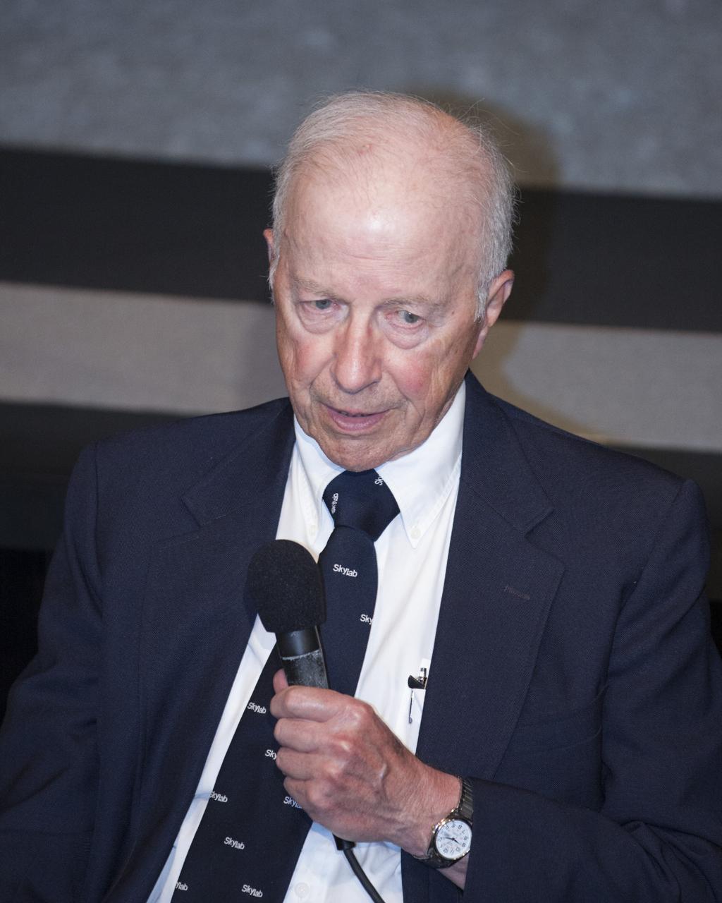 CAPE CANAVERAL, Fla. – At the Kennedy Space Center's Apollo/Saturn V Center, former NASA astronaut Paul Weitz speaks to guests at the Astronaut Scholarship Foundation's event celebrating the 40th anniversary of Skylab. Weitz served as pilot on Skylab 2, the first piloted mission to the space station. Weitz went on to fly missions aboard the space shuttle.      The gala commemorating the 40th anniversary of Skylab included six of the nine astronauts who flew missions to America's first space station. The orbiting laboratory was launched unpiloted from Kennedy on May 14, 1973. Between May 25, 1973 and Feb. 8, 1974, crews of three spent 28, 59 and 84 days living and working in low-Earth orbit aboard the station. For more information, visit http://www.nasa.gov/mission_pages/skylab/ Photo credit: NASA/Kim Shiflett