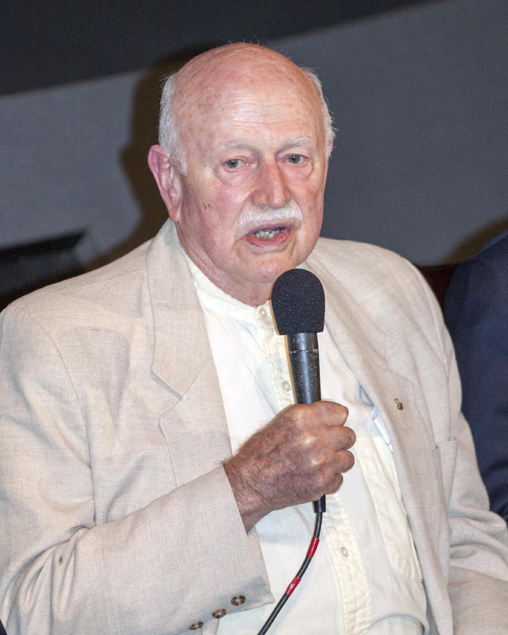 CAPE CANAVERAL, Fla. – At the Kennedy Space Center's Apollo/Saturn V Center, former NASA astronaut Gerald Carr speaks to guests at the Astronaut Scholarship Foundation's event celebrating the 40th anniversary of Skylab. Carr served as commander of Skylab 4, the third piloted mission to the space station.      The gala commemorating the 40th anniversary of Skylab included six of the nine astronauts who flew missions to America's first space station. The orbiting laboratory was launched unpiloted from Kennedy on May 14, 1973. Between May 25, 1973 and Feb. 8, 1974, crews of three spent 28, 59 and 84 days living and working in low-Earth orbit aboard the station. For more information, visit http://www.nasa.gov/mission_pages/skylab/ Photo credit: NASA/Kim Shiflett
