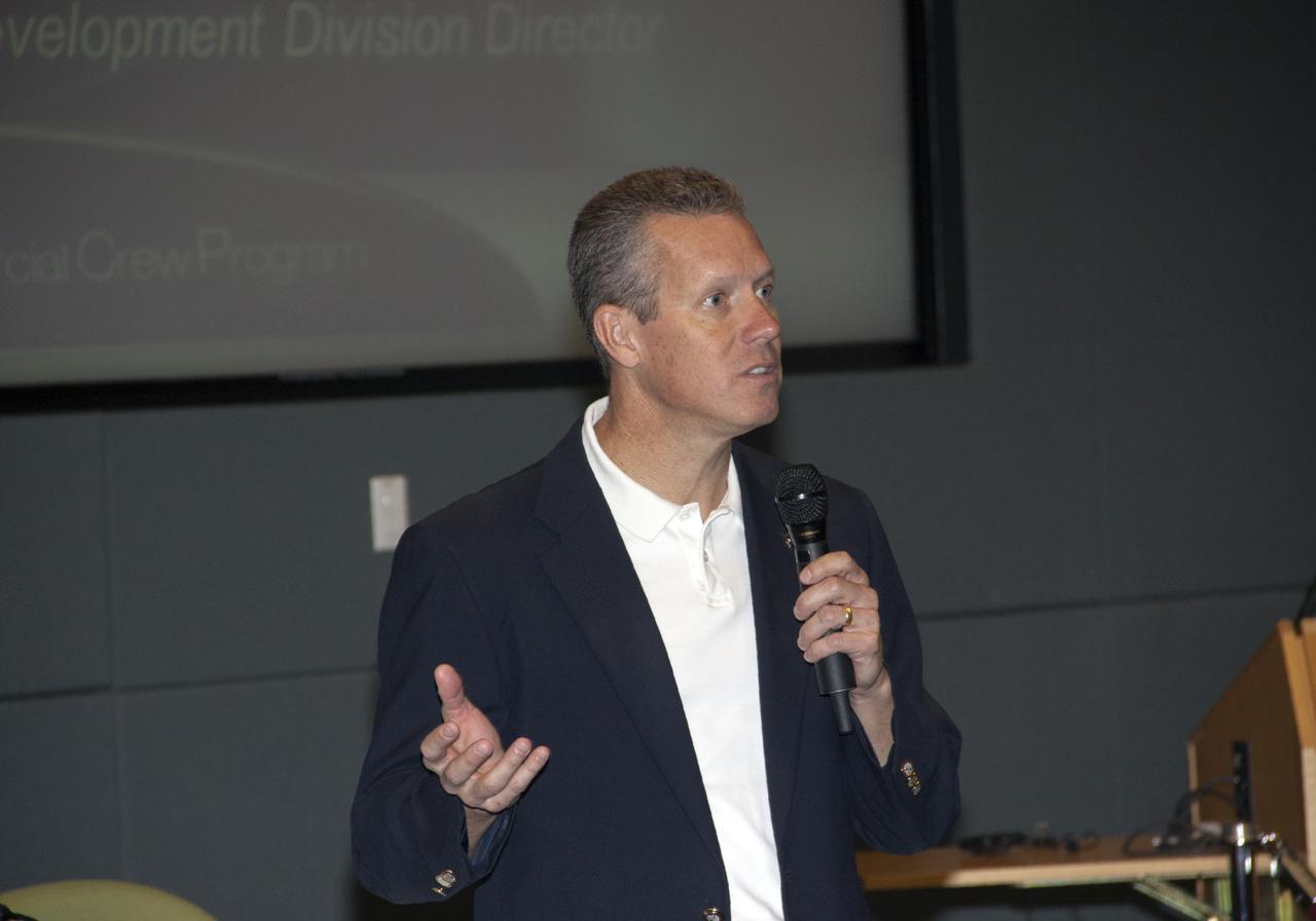 CAPE CANAVERAL, Fla. - Phil McAlister, director of Commercial Spaceflight Development at NASA Headquarters in Washington, D.C., makes opening remarks at the Commercial Crew Transportation Capability, or CCtCap, Pre-Proposal Conference at Kennedy Space Center in Florida. CCtCap will be the next phase of certification efforts for the agency's Commercial Crew Program, or CCP, missions to the International Space Station. The purpose of the conference was to involve aerospace industry representatives in the CCtCap draft Request for Proposal, or RFP, process and provide a greater understanding for both parties before the official RFP is released in the fall of 2013.      To learn more about CCP, visit www.nasa.gov/commercialcrew. Photo credit: NASA/Jim Grossmann