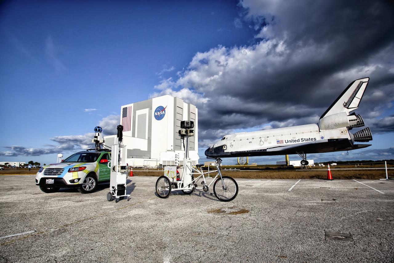 CAPE CANAVERAL, Fla. – Google used an assortment of vehicles to precisely map NASA's Kennedy Space Center in Florida to be featured on the company's map page. The work allows Internet users to see inside buildings at Kennedy as they were used during the space shuttle era. Google used a car, tricycle and pushcart to maneuver around the center and through some of its facilities. Photo credit: Google/Wendy Wang