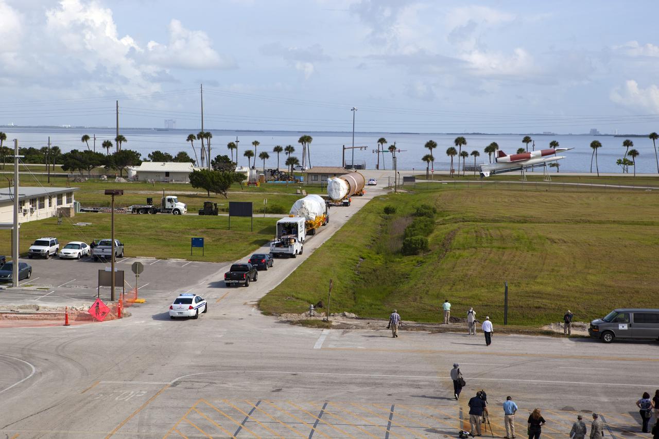 PORT CANAVERAL, Fla. – The Atlas V rocket first and second stages are off loaded from the United Launch Alliance barge Delta Mariner that just arrived at Port Canaveral, Fla. The launch vehicle will boost the Mars Atmosphere and Volatile Evolution, or MAVEN, spacecraft to the Red Planet. The rocket will be transported to the Atlas Spaceflight Operations Center, or ASOC, at Cape Canaveral Air Force Station to begin processing.      MAVEN is being prepared for its scheduled launch in November from Cape Canaveral Air Force Station, Fla. atop a United Launch Alliance Atlas V rocket. Positioned in an orbit above the Red Planet, MAVEN will study the upper atmosphere of Mars in unprecedented detail. For more information, visit: http://www.nasa.gov/mission_pages/maven/main/index.html Photo credit: NASA/ Dimitri Gerondidakis