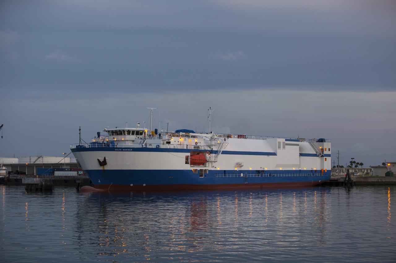 PORT CANAVERAL, Fla. – The United Launch Alliance barge Delta Mariner arrives at Port Canaveral, Fla. delivering the Atlas V launch vehicle that will boost the Mars Atmosphere and Volatile Evolution, or MAVEN, spacecraft to the Red Planet. MAVEN is being prepared for its scheduled launch in November from Cape Canaveral Air Force Station, Fla. atop a United Launch Alliance Atlas V rocket. Positioned in an orbit above the Red Planet, MAVEN will study the upper atmosphere of Mars in unprecedented detail. For more information, visit: http://www.nasa.gov/mission_pages/maven/main/index.html Photo credit: NASA/Kim Shiflett