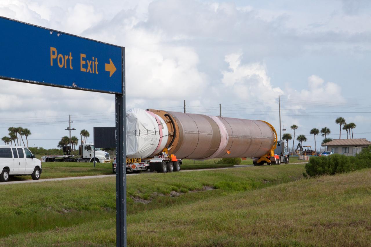 PORT CANAVERAL, Fla. – The Atlas V rocket first and second stages are off loaded from the United Launch Alliance barge Delta Mariner that just arrived at Port Canaveral, Fla. The launch vehicle will boost the Mars Atmosphere and Volatile Evolution, or MAVEN, spacecraft to the Red Planet. The rocket will be transported to the Atlas Spaceflight Operations Center, or ASOC, at Cape Canaveral Air Force Station to begin processing.      MAVEN is being prepared for its scheduled launch in November from Cape Canaveral Air Force Station, Fla. atop a United Launch Alliance Atlas V rocket. Positioned in an orbit above the Red Planet, MAVEN will study the upper atmosphere of Mars in unprecedented detail. For more information, visit: http://www.nasa.gov/mission_pages/maven/main/index.html Photo credit: NASA/Kim Shiflett